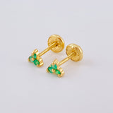 Stud Earrings Flower Three Petals Emeralds 7pts 0.9g / in / 4.45mm Yellow Gold 18K