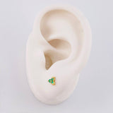 Stud Earrings Flower Three Petals Emeralds 13pts 0.9g / in / 4.45mm Yellow Gold 18K