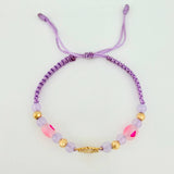 Lilac Woven Bracelet Pendant Miraculous Virgin Yellow Gold 18K