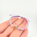 Lilac Woven Bracelet Pendant Miraculous Virgin Yellow Gold 18K