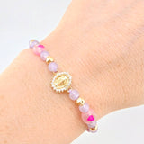 Lilac Woven Bracelet Pendant Miraculous Virgin Yellow Gold 18K