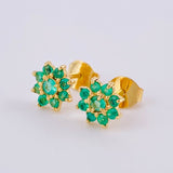 Stud Earrings with Floral Design Emeralds 60Pts 1.85 g / in / 8 mm Yellow Gold 18K
