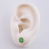 Stud Earrings with Floral Design Emeralds 60Pts 1.85 g / in / 8 mm Yellow Gold 18K