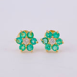 Stud Earrings with Floral Design Emeralds 35Pts Diamond 7Pts 1.8 g / in / 8 mm Yellow Gold 18K