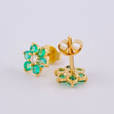Stud Earrings with Floral Design Emeralds 35Pts Diamond 7Pts 1.8 g / in / 8 mm Yellow Gold 18K