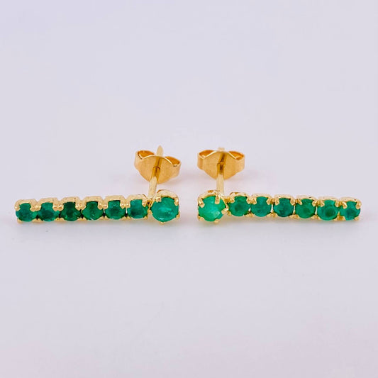 Stud Earrings Seven Chakras Emeralds 80Pts 2 g / 3/4 in Yellow Gold 18K