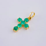 Pendant Dense Cross Emeralds 45Pts 0.8 g / 3/4 in Yellow Gold 18K