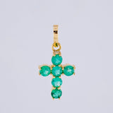Pendant Dense Cross Emeralds 45Pts 0.8 g / 3/4 in Yellow Gold 18K