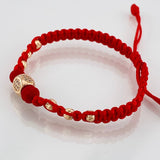 Pulsera Tejida Roja Cilindro Oro Amarillo 18K
