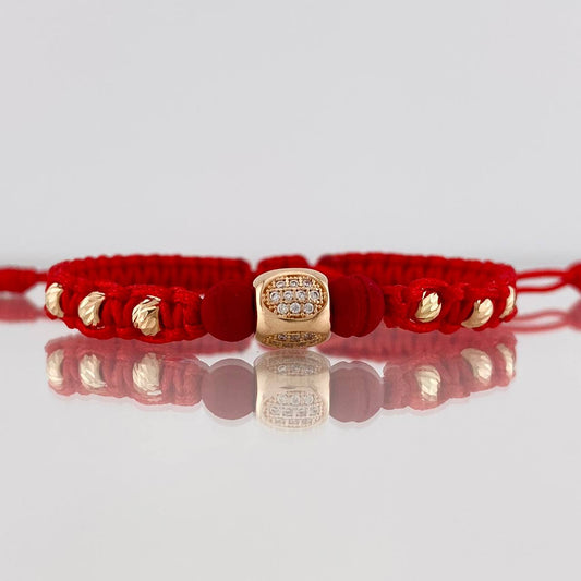 Red Woven Bracelet Cylinder Yellow Gold 18K