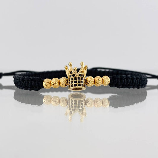 Black Woven Bracelet Yellow Gold Crown 18K