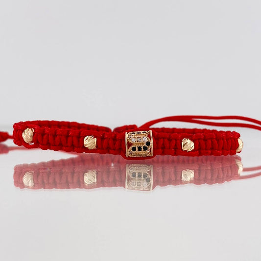 Red Woven Bracelet Cylinder Two Golds Yellow Rose 18K