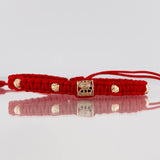 Red Woven Bracelet Cylinder Two Golds Yellow Rose 18K