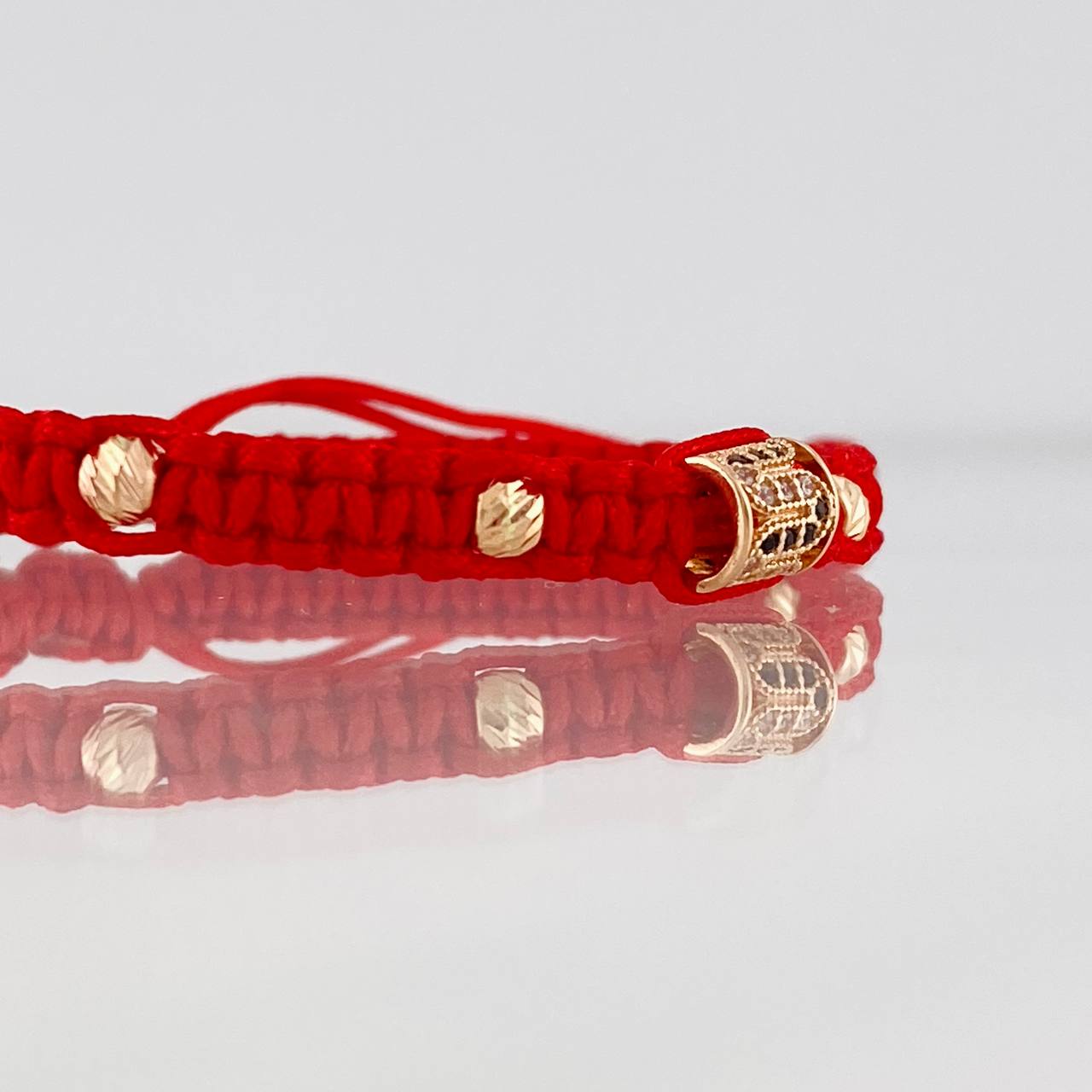 Red Woven Bracelet Cylinder Two Golds Yellow Rose 18K