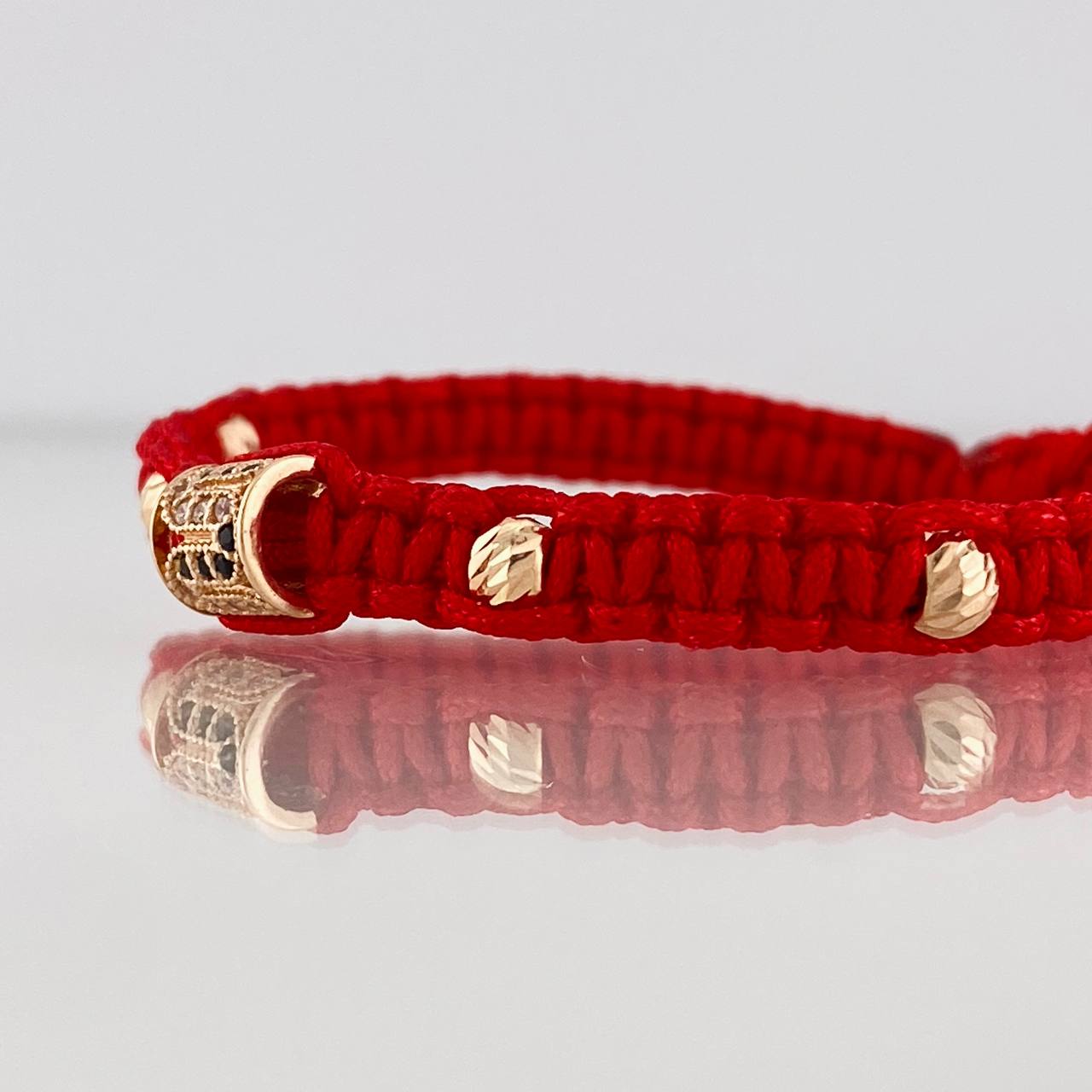 Red Woven Bracelet Cylinder Two Golds Yellow Rose 18K