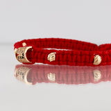 Red Woven Bracelet Cylinder Two Golds Yellow Rose 18K