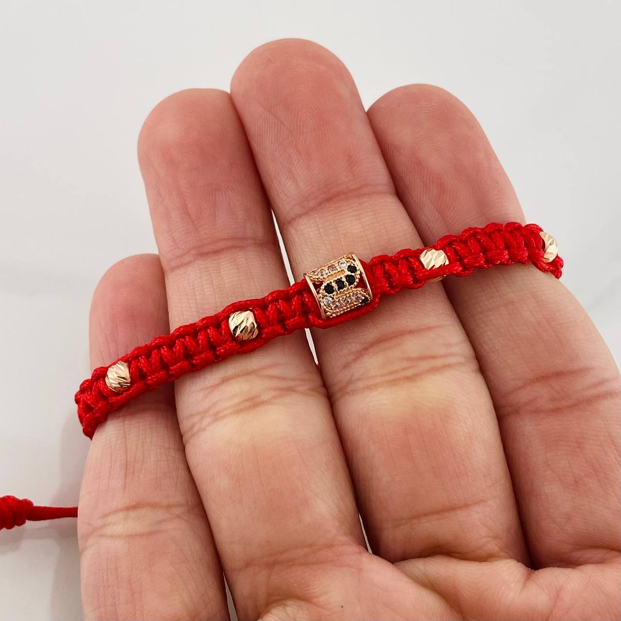 Red Woven Bracelet Cylinder Two Golds Yellow Rose 18K