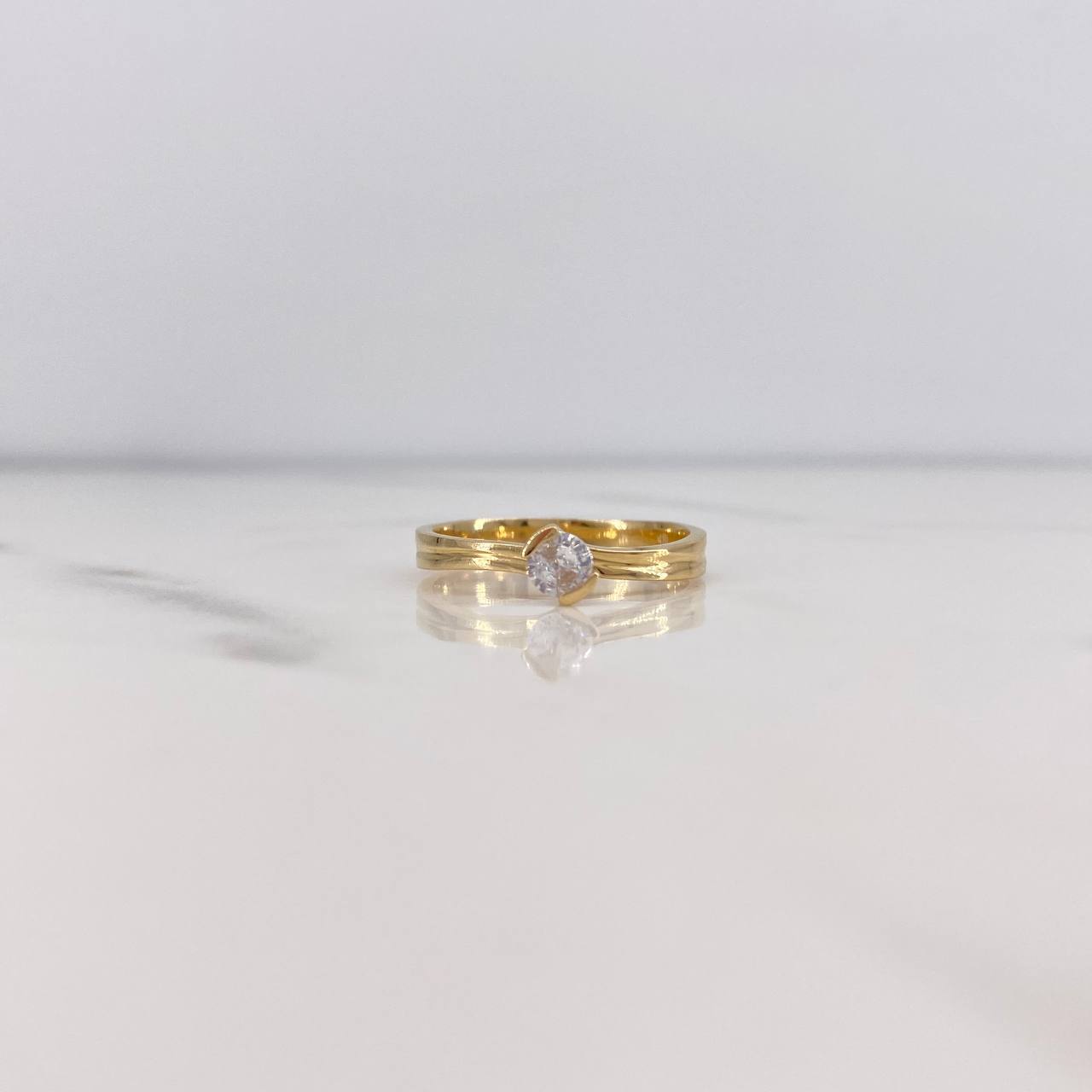 Ring Solitaire Inverted Line 2.55gr / Size 7 / White Zircon Yellow Gold 18K &