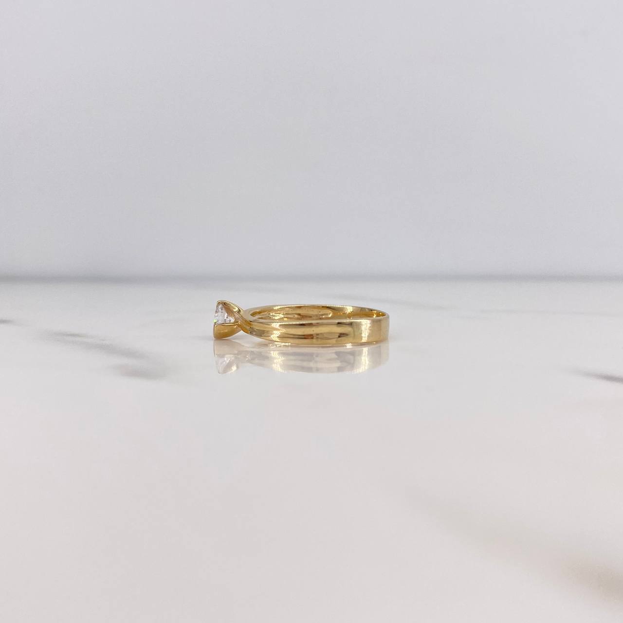 Ring Solitaire Inverted Line 2.55gr / Size 7 / White Zircon Yellow Gold 18K &