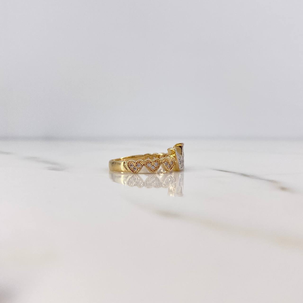 Heart Crown Ring 2.75gr / Size 7 / White Zircons Two 18K Yellow and White Golds &
