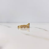 Heart Crown Ring 2.75gr / Size 7 / White Zircons Two 18K Yellow and White Golds &