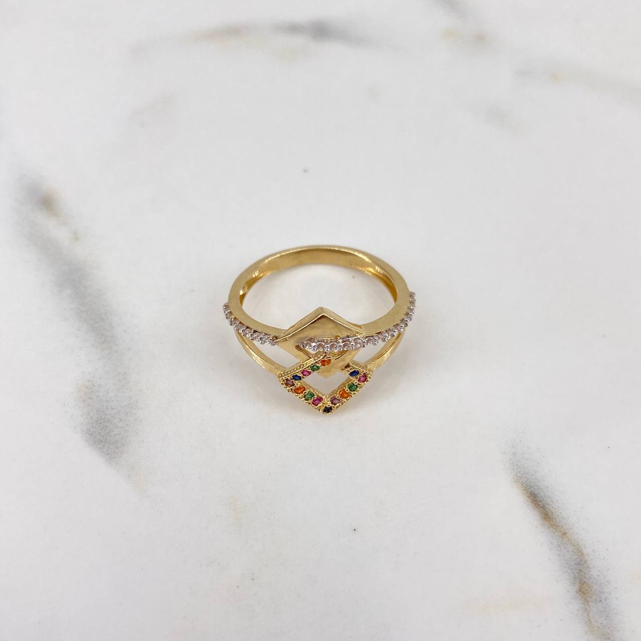 Rhombus Ring 2.7gr / T6 1/4 / Colored Zircons Two 18K Yellow and White Golds &