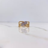 Ring Lines Hearts 3.7gr / Size 7 1/4 / White Zircons Two-tone Yellow and White Gold 18K &