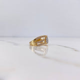 Ring Lines Hearts 3.7gr / Size 7 1/4 / White Zircons Two-tone Yellow and White Gold 18K &
