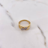 Ring Lines Hearts 3.7gr / Size 7 1/4 / White Zircons Two-tone Yellow and White Gold 18K &