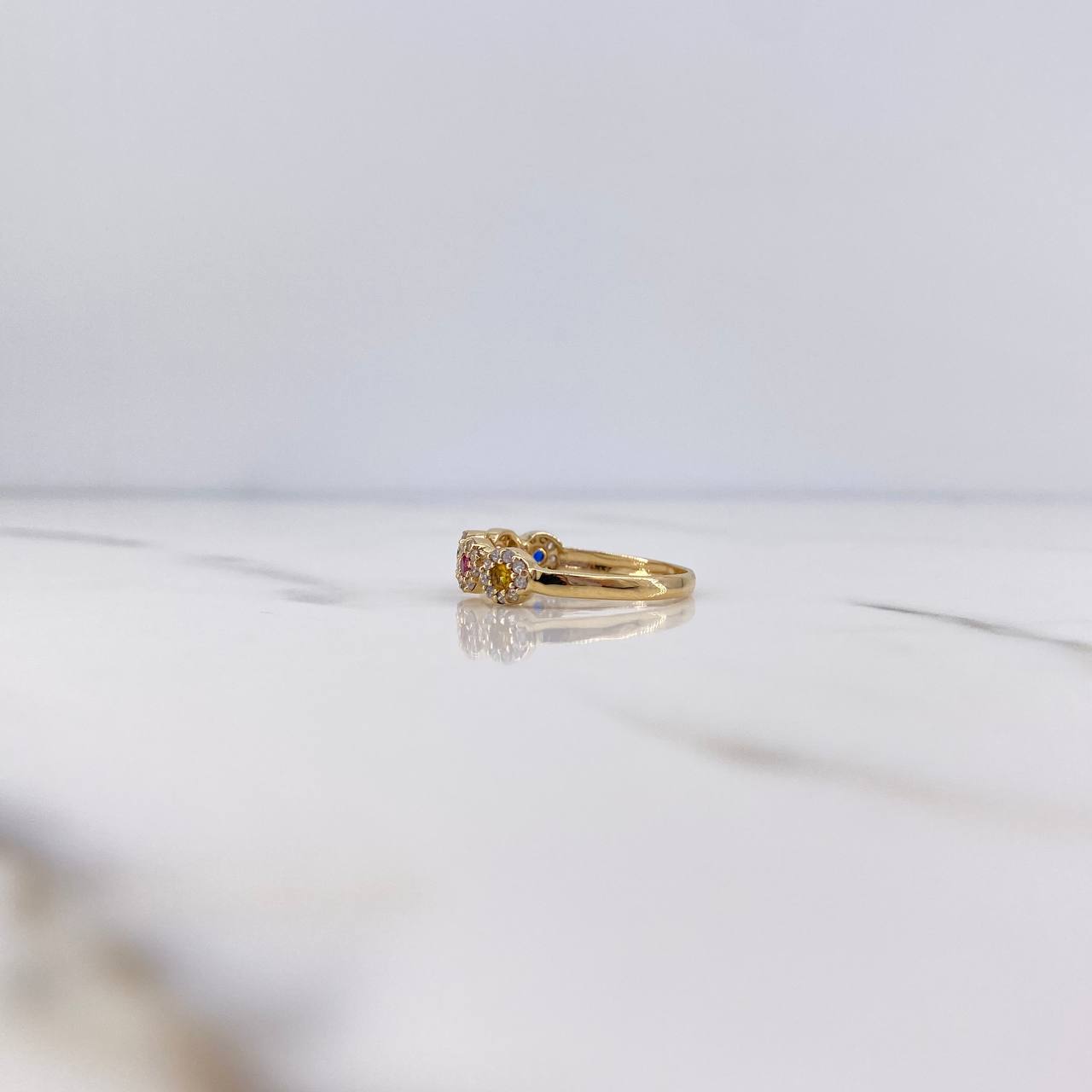 Dense Ring 2.1gr / T6 1/4 / Colored Zircons 18K Yellow Gold &