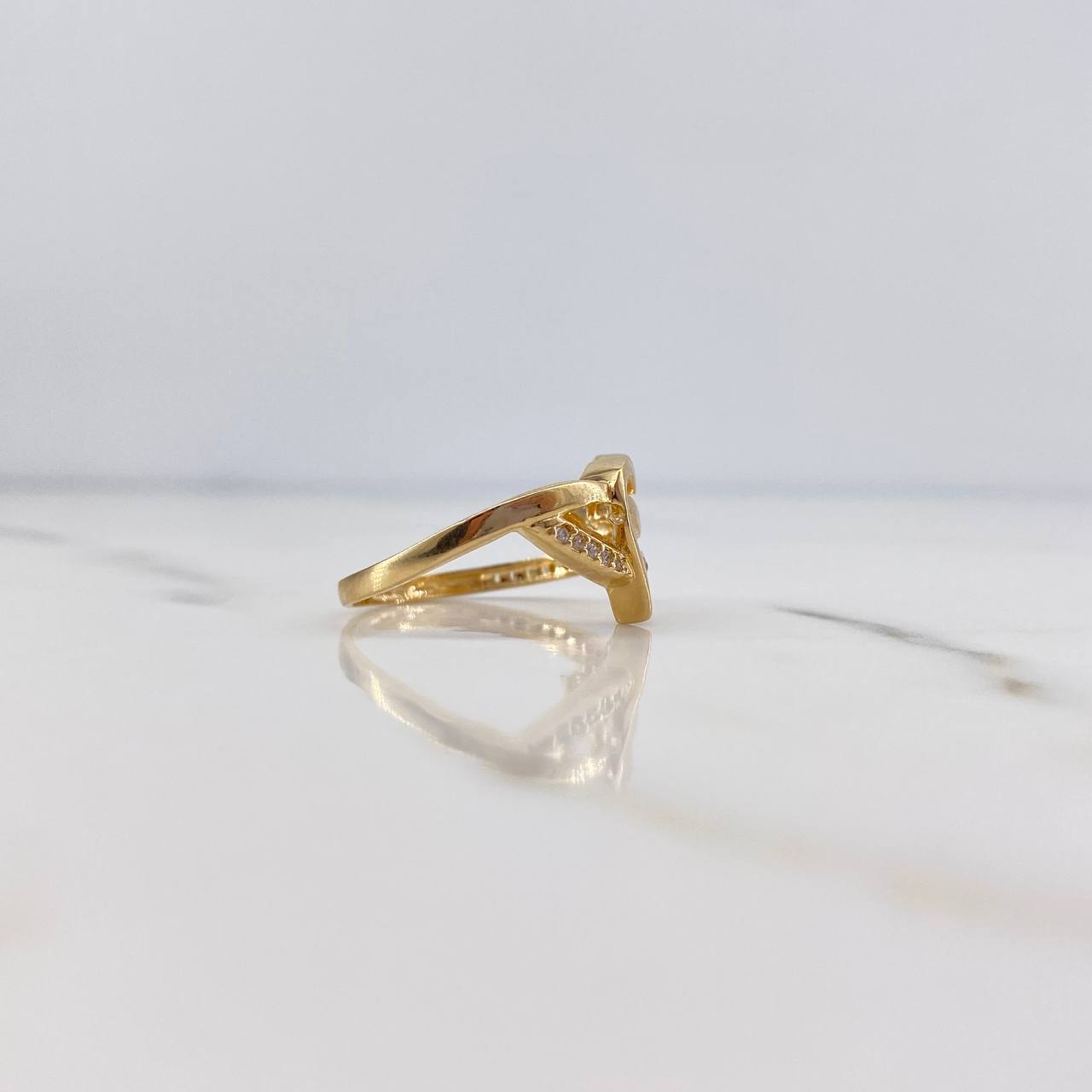 Rustic Heart Ring 3.55gr / Size 7 / White Zircons 18K Yellow Gold &