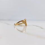 Rustic Heart Ring 3.55gr / Size 7 / White Zircons 18K Yellow Gold &