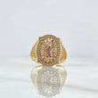Virgin Guadalupe Frame Ring 9.3gr / Size 10 1/2 / Fuchsia, Green, and White Zircons Two 18K Yellow and Rose Golds *