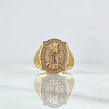 Virgin Guadalupe Frame Ring 8.75gr / Size 10 1/4 / White, Green, and Fuchsia Zircons Two-tone 18K Yellow and Rose Gold