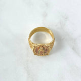 Virgin Guadalupe Frame Ring 8.75gr / Size 10 1/4 / White, Green, and Fuchsia Zircons Two-tone 18K Yellow and Rose Gold