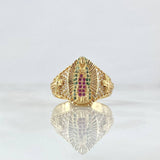 Virgin Guadalupe Ring Crosses 6.4gr / Size 7 1/4 / White, Green, and Fuchsia Zircons 18K Yellow Gold
