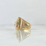 Virgin Guadalupe Ring Crosses 6.4gr / Size 7 1/4 / White, Green, and Fuchsia Zircons 18K Yellow Gold