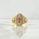 Virgin Guadalupe Ring Crosses 6.35gr / Size 7 3/4 / White, Green, and Blue Zircons 18K Yellow Gold