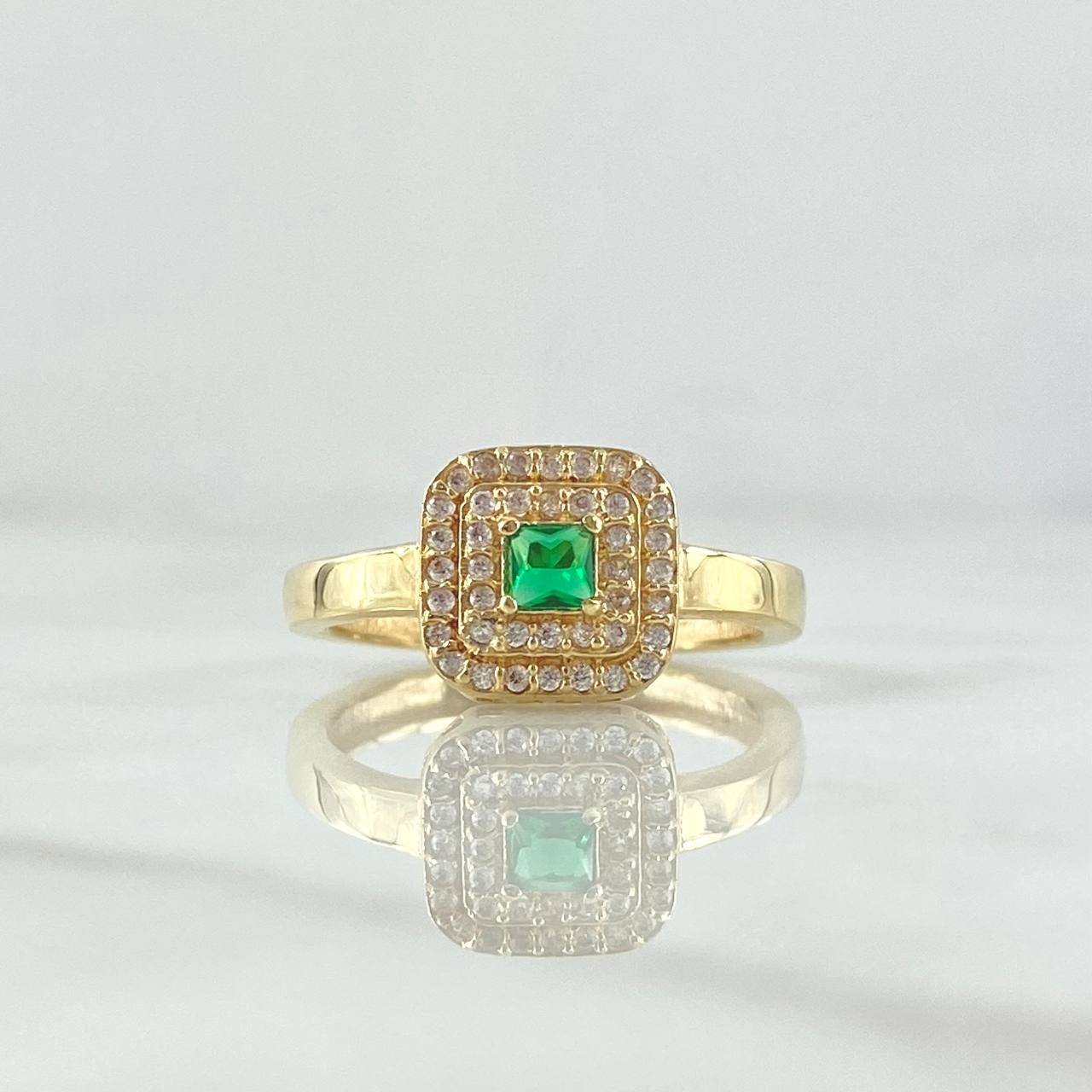 Anillo Halo Cuadrado 3.4gr / T7 1/2 / Circones Blancos Verde Oro Amarillo 18K