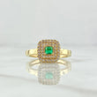 Anillo Halo Cuadrado 3.4gr / T7 1/2 / Circones Blancos Verde Oro Amarillo 18K
