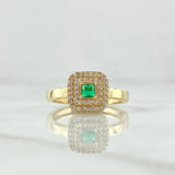 Anillo Halo Cuadrado 3.45gr / T7 3/4 / Circones Blancos Verde Oro Amarillo 18K ©