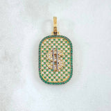 Pendant Dollar Sign Plate 5.55gr / 3.5cm / White Green Zircons 18K Yellow Gold *