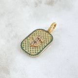 Pendant Dollar Sign Plate 5.55gr / 3.5cm / White Green Zircons 18K Yellow Gold *