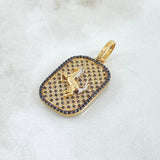 Pendant Horse Plate 5.1gr / 3.5cm / White Black Zircons 18K Yellow Gold *