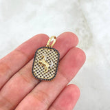 Pendant Horse Plate 5.1gr / 3.5cm / White Black Zircons 18K Yellow Gold *