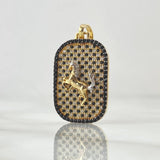 Pendant Horse Plate 5.1gr / 3.5cm / White Black Zircons 18K Yellow Gold *