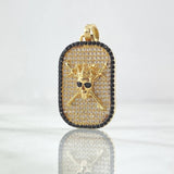 Pendant Skull Plate Royalty 5.8gr / 3.5cm / White Black Zircons 18K Yellow Gold ©