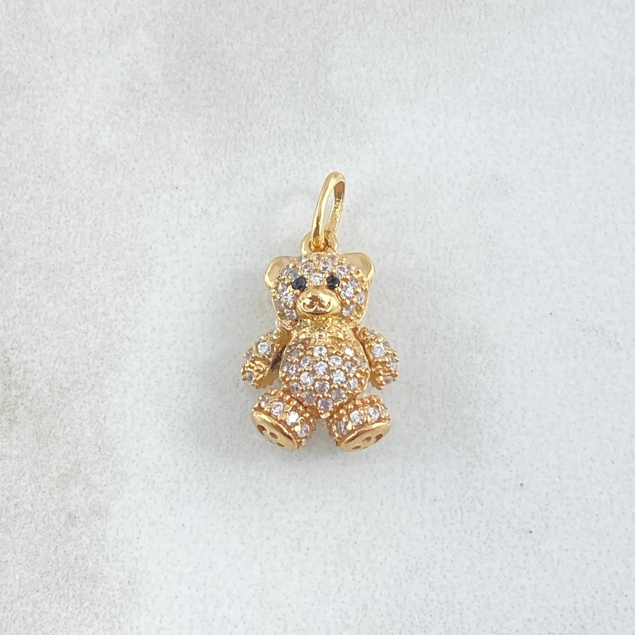 Pendant Articulated Bear 2.55gr / 2cm / Black and White Zircons 18K Yellow Gold