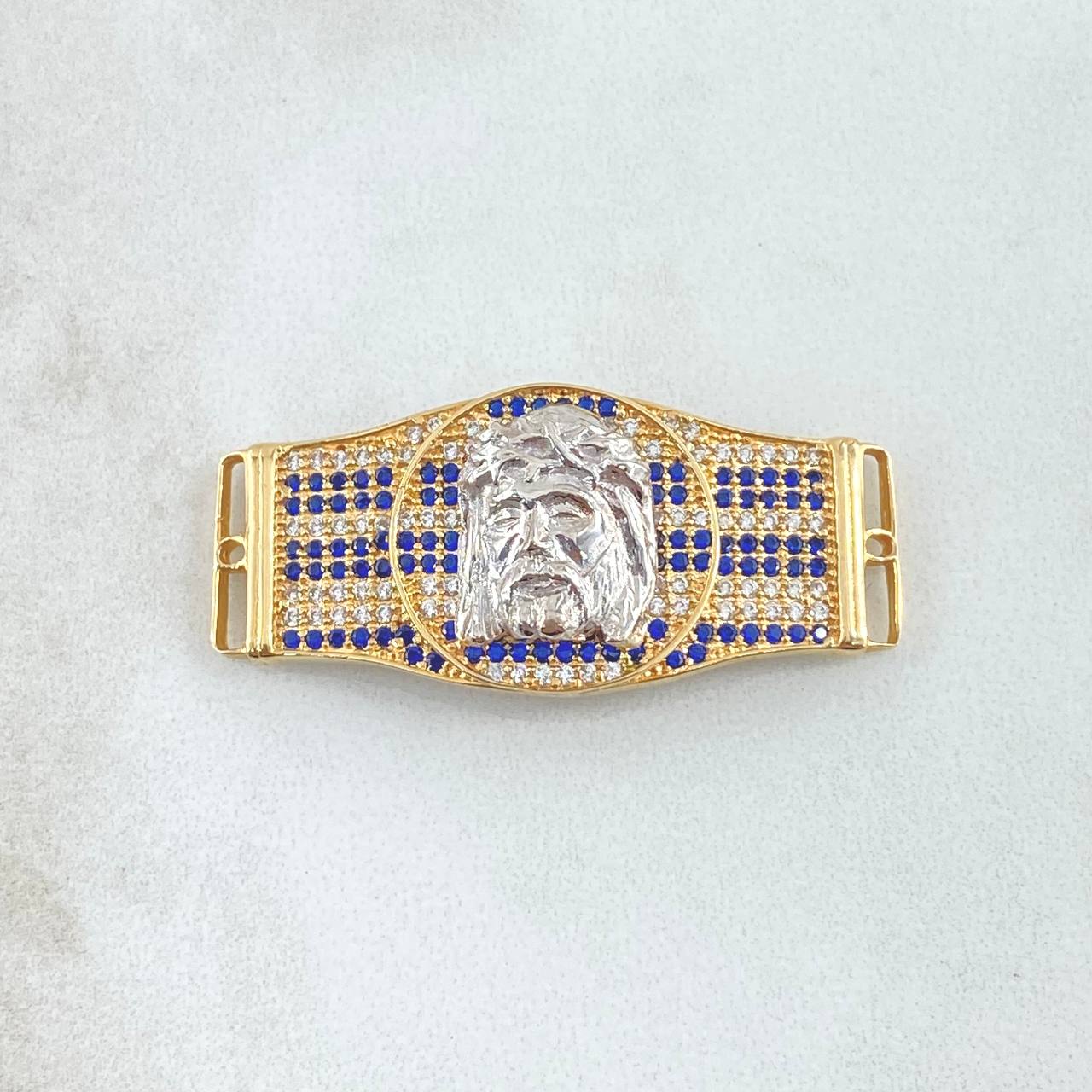 Charm Belt Face of Jesus 6.95gr / 1.6cm-3.7cm / White Blue Zircons Two 18K Yellow White Golds ©