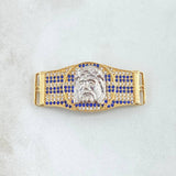 Charm Belt Face of Jesus 6.95gr / 1.6cm-3.7cm / White Blue Zircons Two 18K Yellow White Golds ©